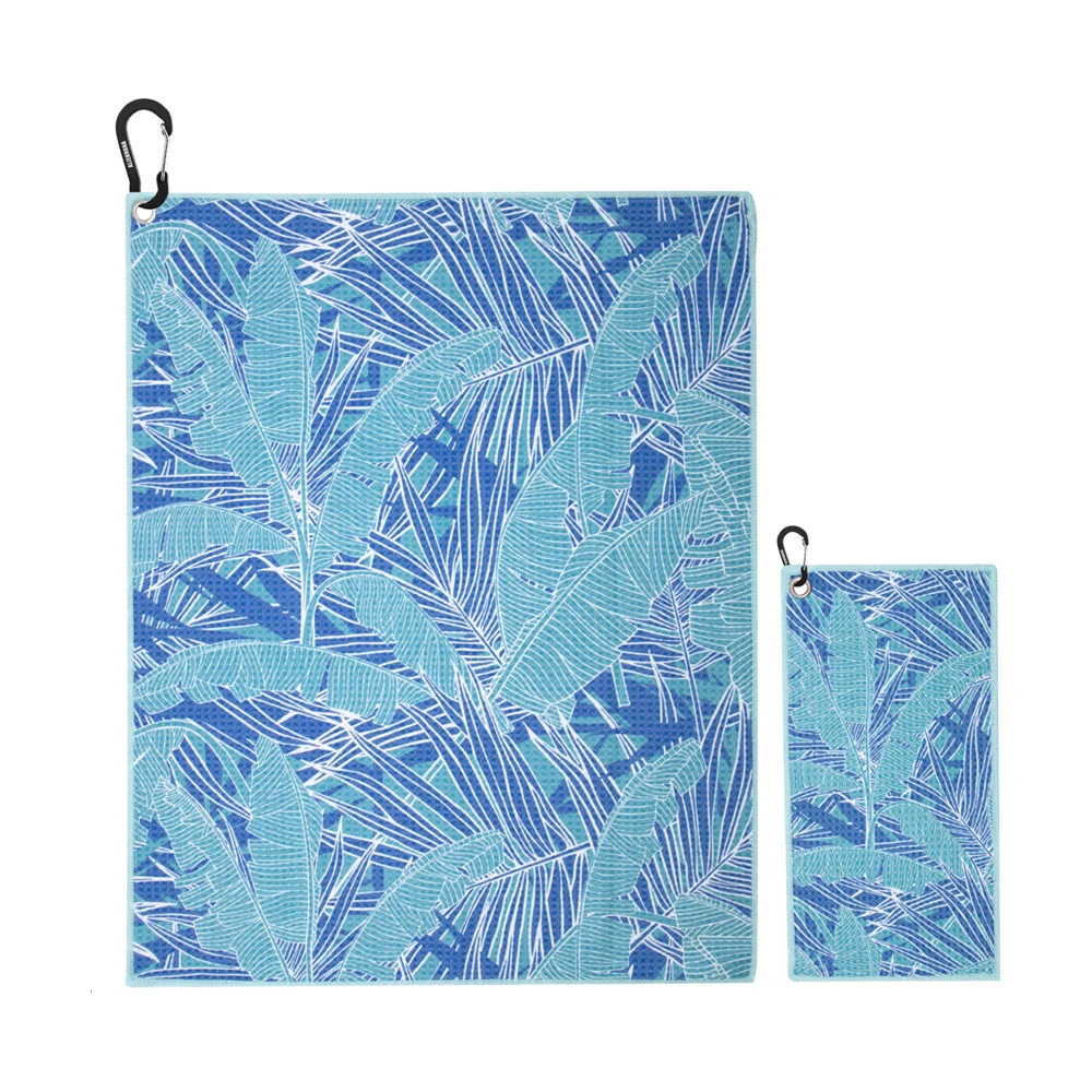 Factory Price Printed Blue Leaves Funny Golf Towel Golf Ball Wiping Towel Golf Towels Microfiber Waffle