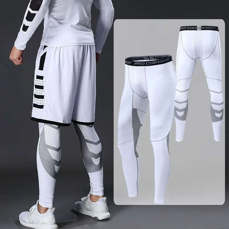 Custom Men Compression Pants Male Tights Leggings Running Gym Sport Fitness Jogging Workout White Black Trousers