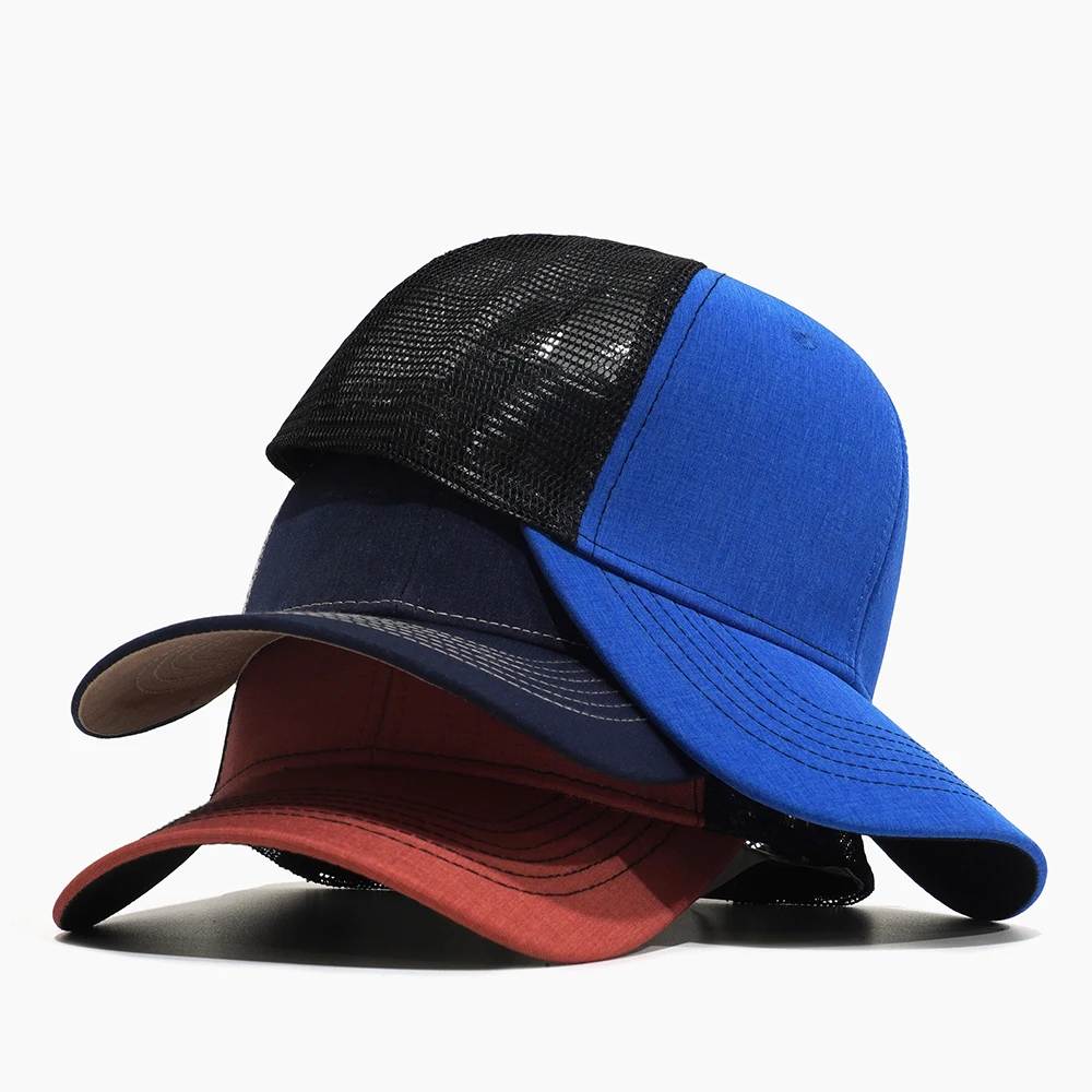 OEM Custom 6 Panel Mesh Trucker Hat Blank Gorras for Men Cotton Plain Baseball Cap Curved Brim Fit Golf Hat
