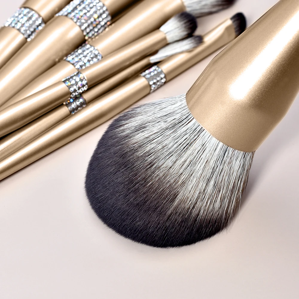 Makeup Tools Portable Champagne Gold Cosmetic Brush Set Professional Diamond Mekup Brush 12 Pcs Makeup Brush Set With Bag