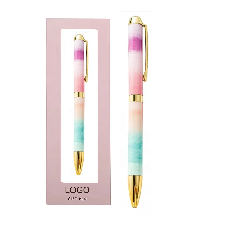 Ins Hot Sale Custom Pattern Planner Pen Heat Transfer Printed Black Ink Metal Ballpoint Pens for Planner Journal