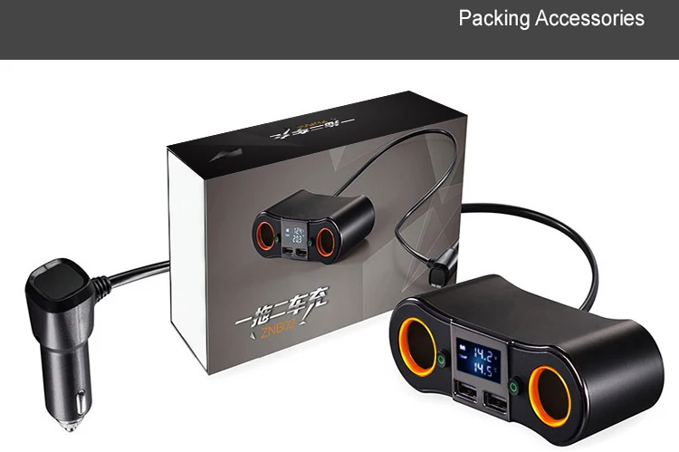 80W socket Splitter Car charger adapter 3.1A 2 USB Ports LED Display Voltage on Off Switch Cigarette Lighter Adapter Car charger