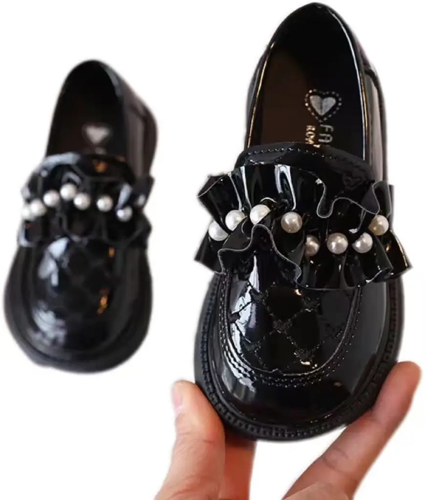 Wholesale Fashion kids PU leather shoes Girls Flat Casual Footwear little Girl party shoes  princess shoes