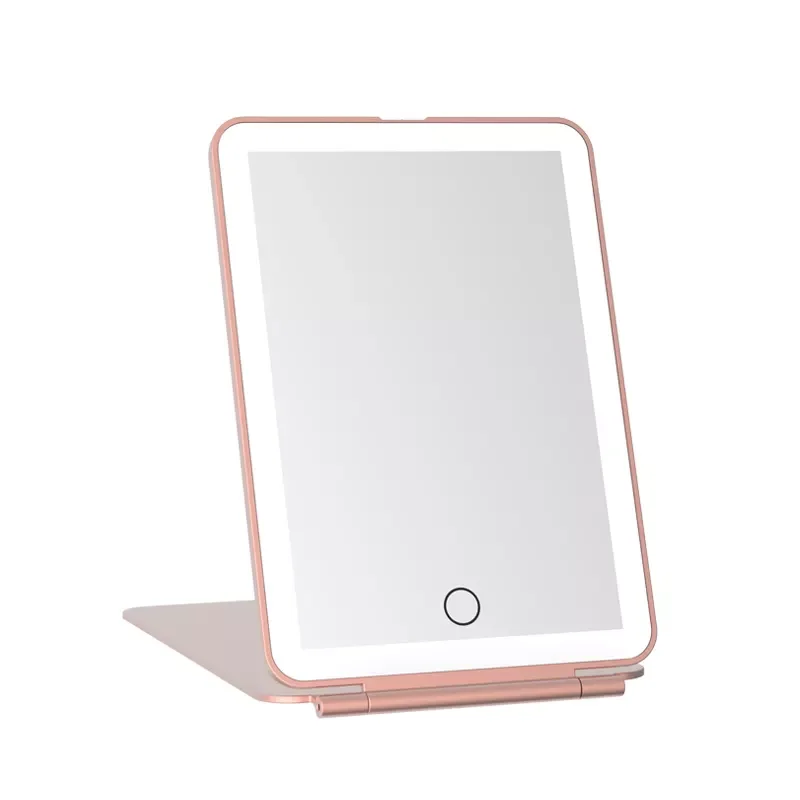 Сенсорный датчик мини ipad форма портативное зеркало Малый макияж зеркало со светодиодами с зарядкой зеркало с складная пластиковая крышка