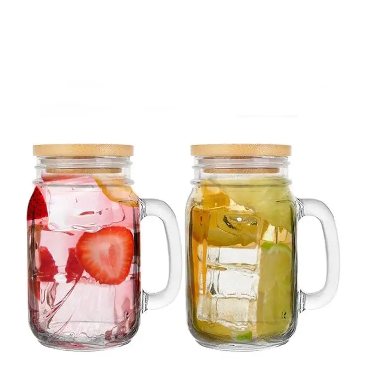 Jingyuan Wholesale Custom Logo Printings 16 Oz Glass Mason Jars With Ids Mason Jars With Handles And Straw Lids