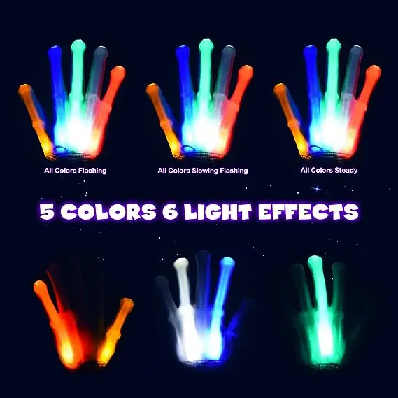Wholesale Adult Halloween Glow Light Up Gloves Colorful Rave LED Finger Light Gloves Festival Party LED Flashing Gloves