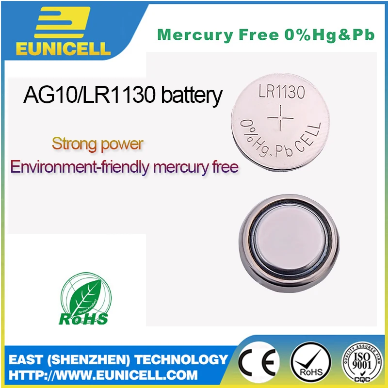 Щелочная кнопочная батарейка Eunicell 0% Hg Pb LR1130 1 5 V AG10 LR54 389 189