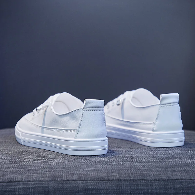 Wholesale Outdoor Walking Breathable Lace Up PU Leather Tennis Casual Shoes White Women Sneakers