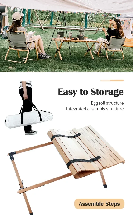 Bright Pine Wood Camping Table Outdoor Foldable Portable Egg Roll Table Camping Picnic Foldable Table