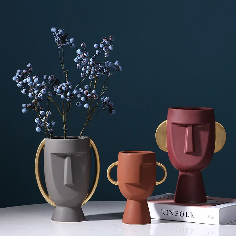 
Nordic Style Head Portrait Face Ceramic Vase Simple and Modern Furnishings Crafts Soft Outfit Decoration Ornaments 