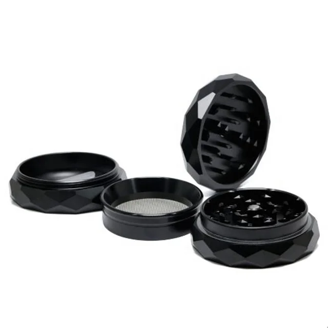 New diamond black aluminum herb grinder 2.5 inch 4 layers with free sample