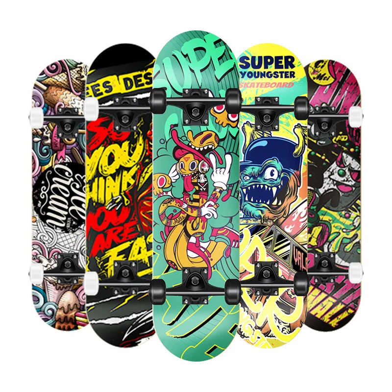 New Arrival 31*8 Inch Colorful Heat Transfer Pattern Skate Board 90A PU Wheels 7 Layer Maple Wood Double Rocker Skateboard