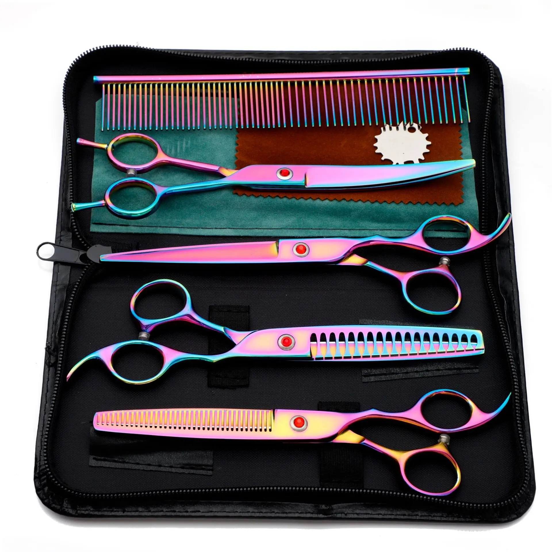 Professional Dog Grooming Scissors Set, 7 Inch Pet Grooming Scissors Chunkers Shears for Dog, Curved Dog Grooming Scissors