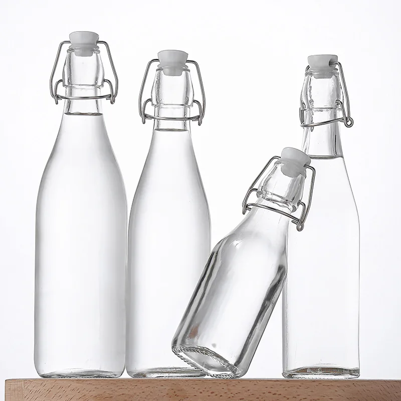 Wholesale 1liter flip top glass bottle 1000ml 32oz Glass Juice Beer Bottle With Swing Top Clip Cap Glass Water Bottles For Juice