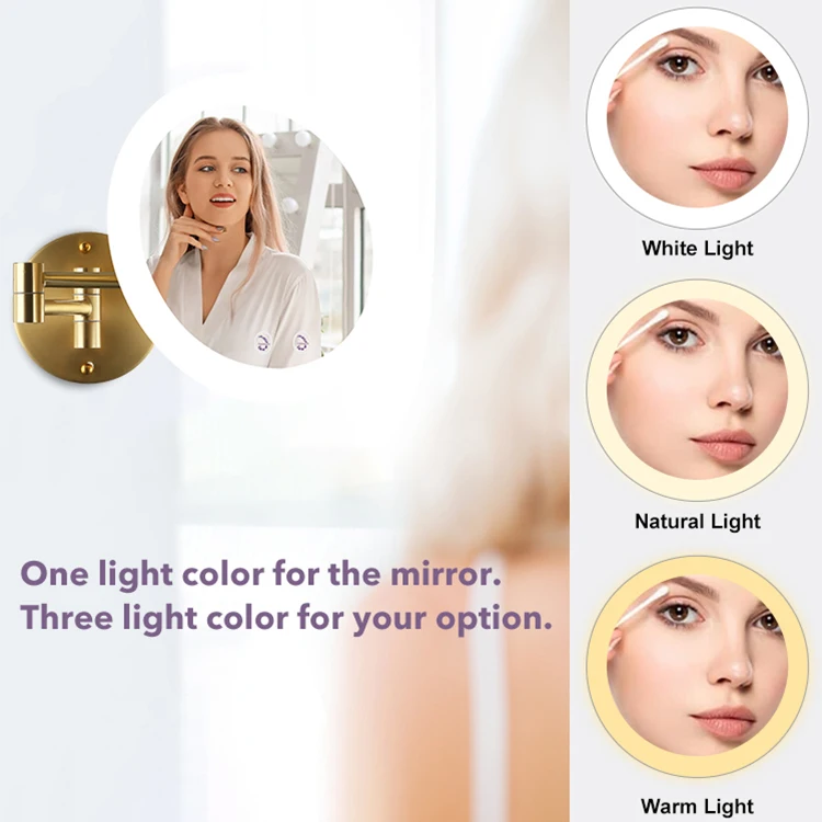 85v~265v Stainless Steel Acrylic Touch On/Off Switch 9.5 Inch 5.5w Led Light Copper Color Led Mirror