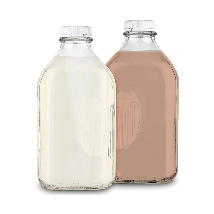 Reusable 64oz 2liter flat square transparent fruit juice yogurt milk drinking bottle empty glass milk bottle