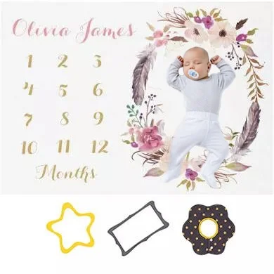 New Arrival Photography Premium Flannel Fleece Organic Baby Blanket Monthly Newborn Milestone Blanket for newborns