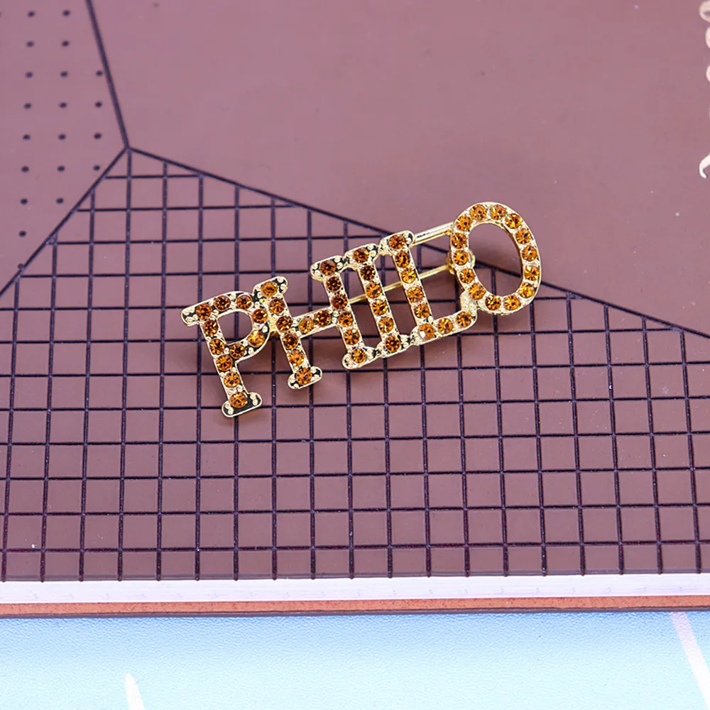 Apparel Jewelry Customize Metal Gold Plating Yellow Diamond Crystal Fight Club Brooches Letter Sister PHILO Lapel Pin