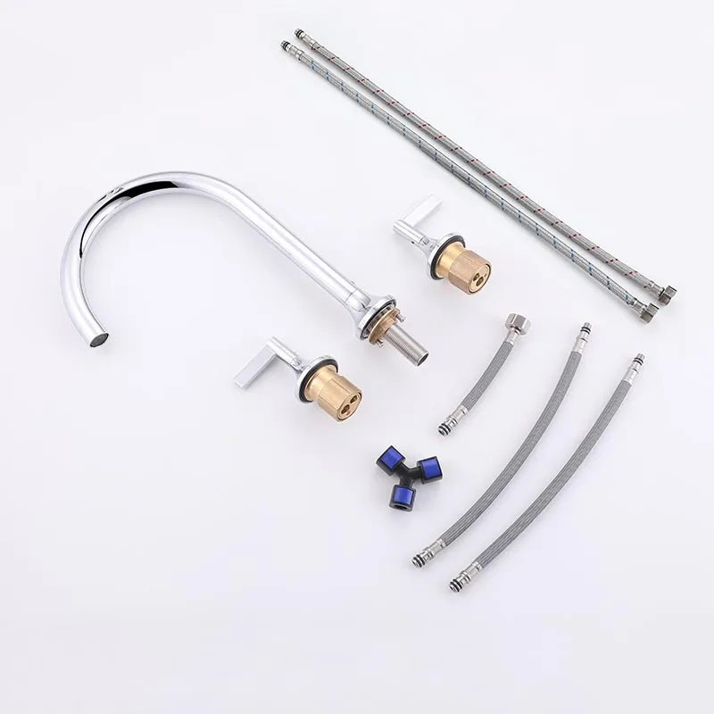 Luxury Basin Bathroom Water Faucet gold black brass Double Lever 3 Hole lead basin faucet bathroom taps