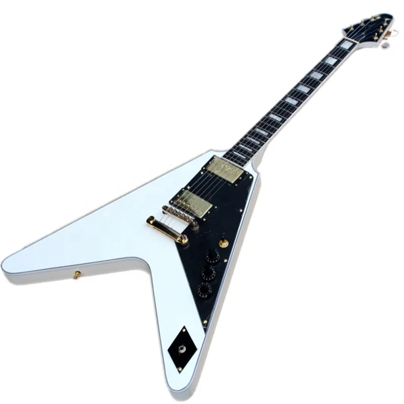 Huiyuan Летающая V-образная электрическая гитара, белая электрическая гитара с золотой фурнитурой, обвязка тела, может быть настроена