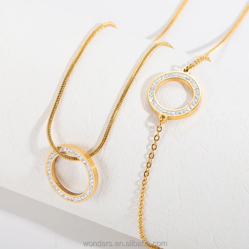 Stainless Steel CZ Open Circle Charm Link Chain Bracelet Bangle Steel Jewelry For Women Girls Ladies Bracelet Charm