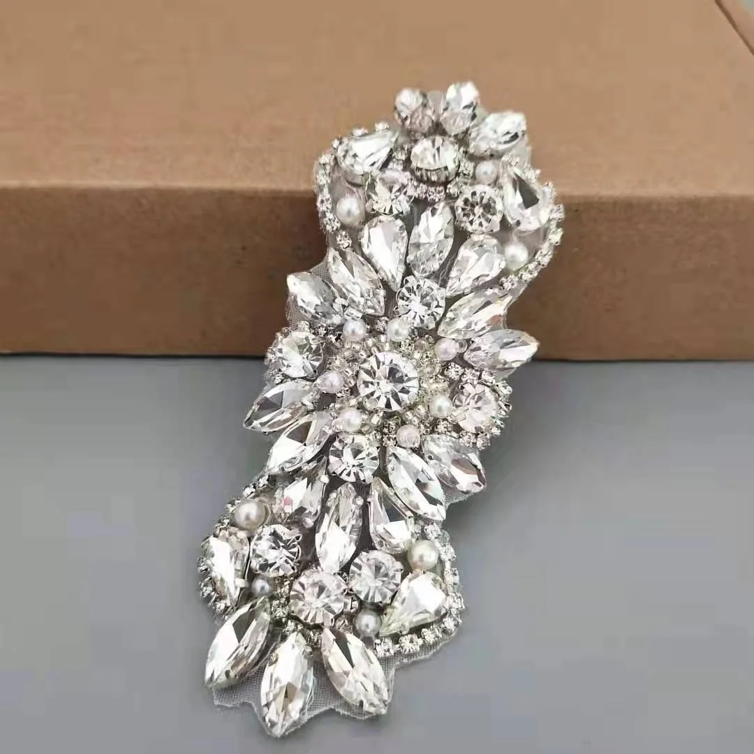 Wholesale Rhinestone Applique Crystal Patch Embroidery,Bridal Sash Crystal Wedding Appliques
