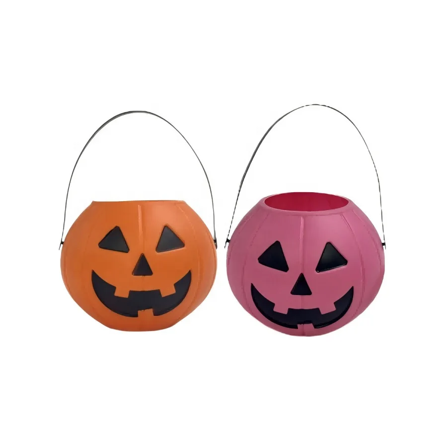 Hot-selling Orange Novelty Pumpkin Pail Smiley Face Plastic  Pail Candy Buckets with Handle for Halloween Party Decorations