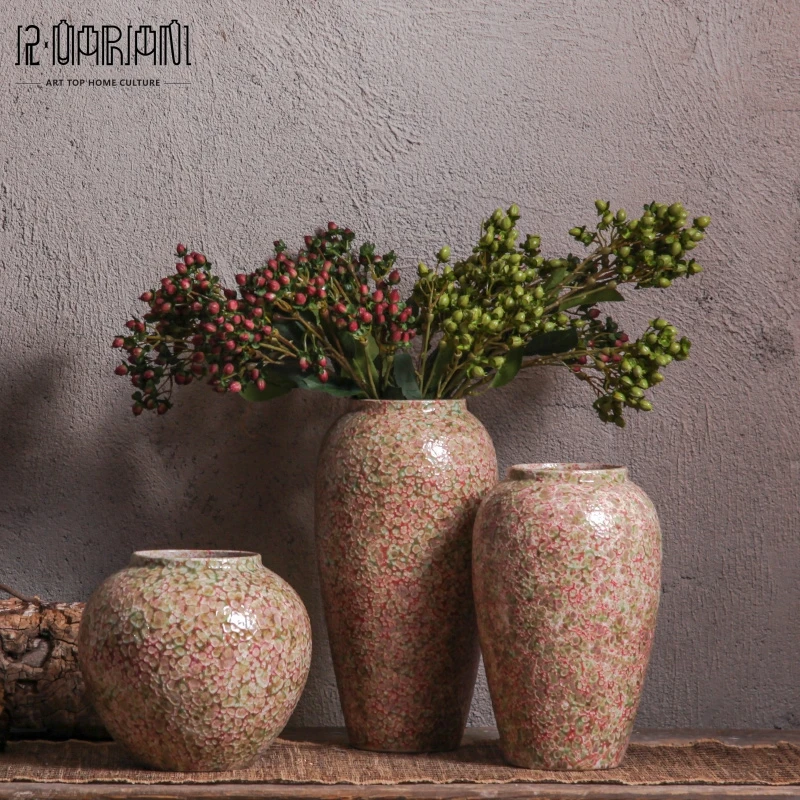 Handmade Pottery Antique Rustic Farmhouse Porcelain Flower Vase Vintage Large Ceramic Terracotta Retro Floor Vase