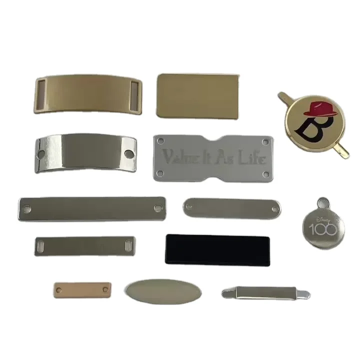 Custom Golden Plated Metal Tag Bag Accessories with Laser Engraved Logo for Garments & Shoes Square & round Metal Sewing Labels