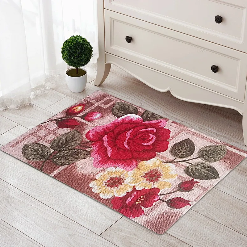 Doorway mat entrance kitchen foot mat bathroom water-absorbent non-slip floral carpet rectangular floor mats