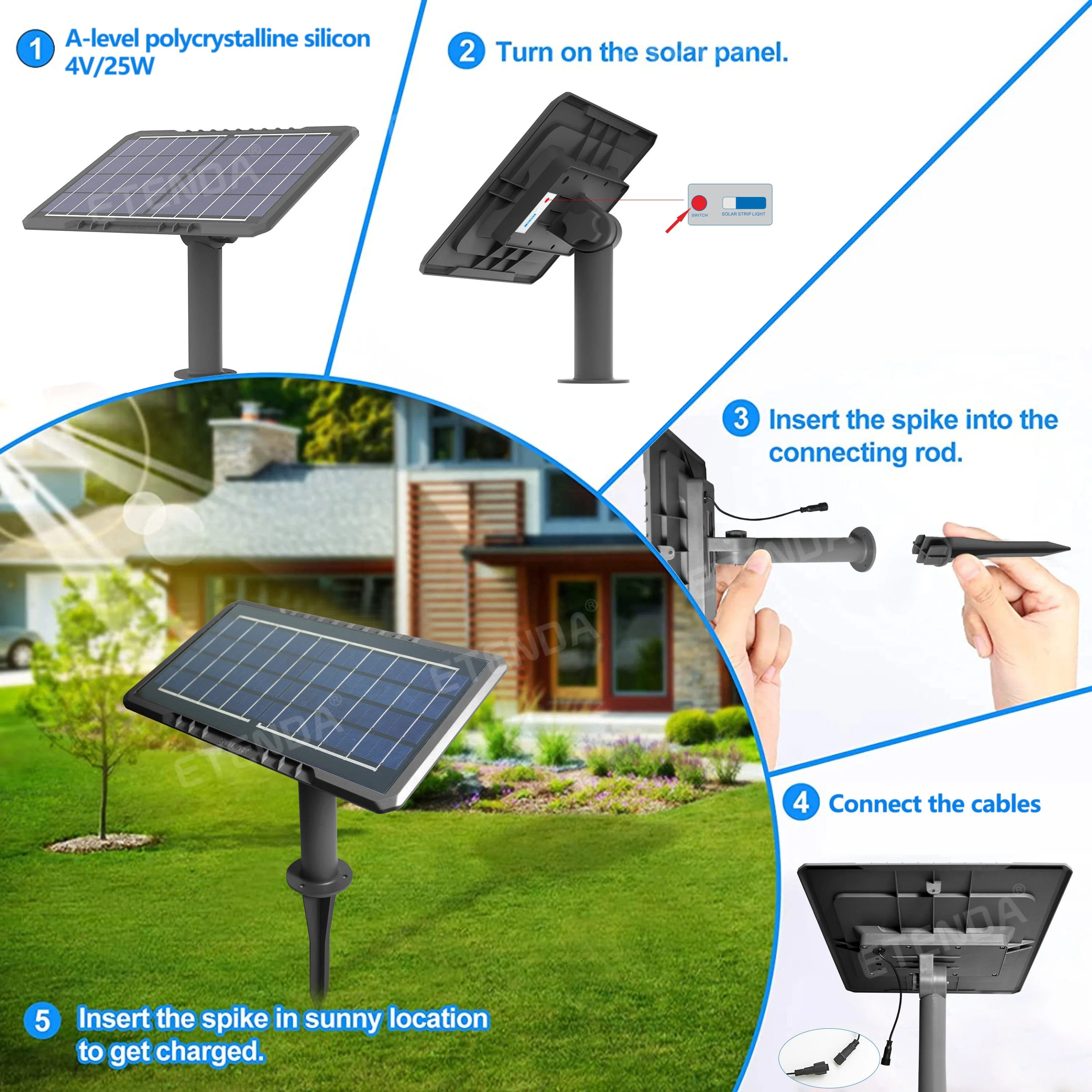 Etenda LED solar strip light 5 meters 10 meters 20 meters warm light and RGB light with remote control for garden