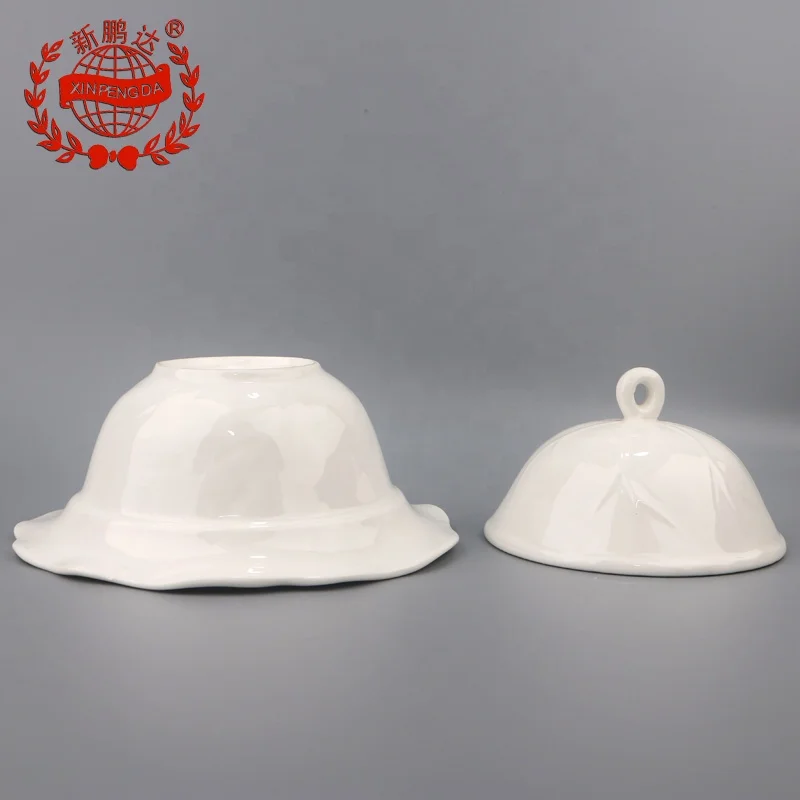 Hot Sale Super White Lotus-shaped stewed pot with LID Ceramic Soup Bowl with Lid