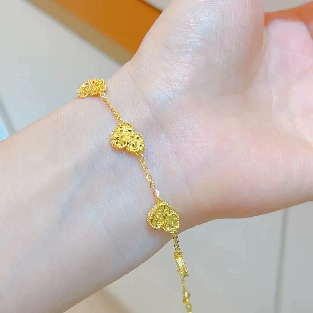 New Fashion Vintage Luxury Bridal Bracelet Necklace Classic Beads Treasure Gourd Charms Fortune Lucky Iceout PVD Gold Bracelet