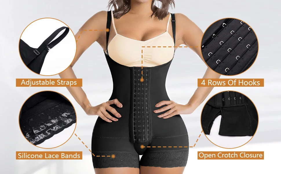 Front Hooks Tummy Control Fajas Colombianas High Compression Body Shaper for Women Butt Lifter Thigh Slimmer