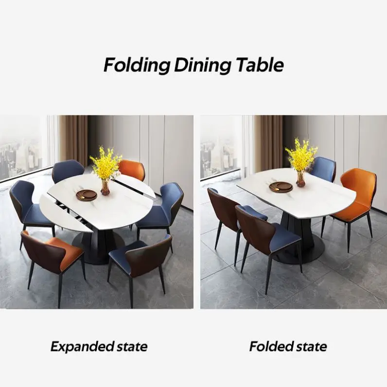 Modern Metal Foldable Extendable Dining Table Set 6 Seater Home Furniture Round Full Luxury Dining Room Folding Dining Table