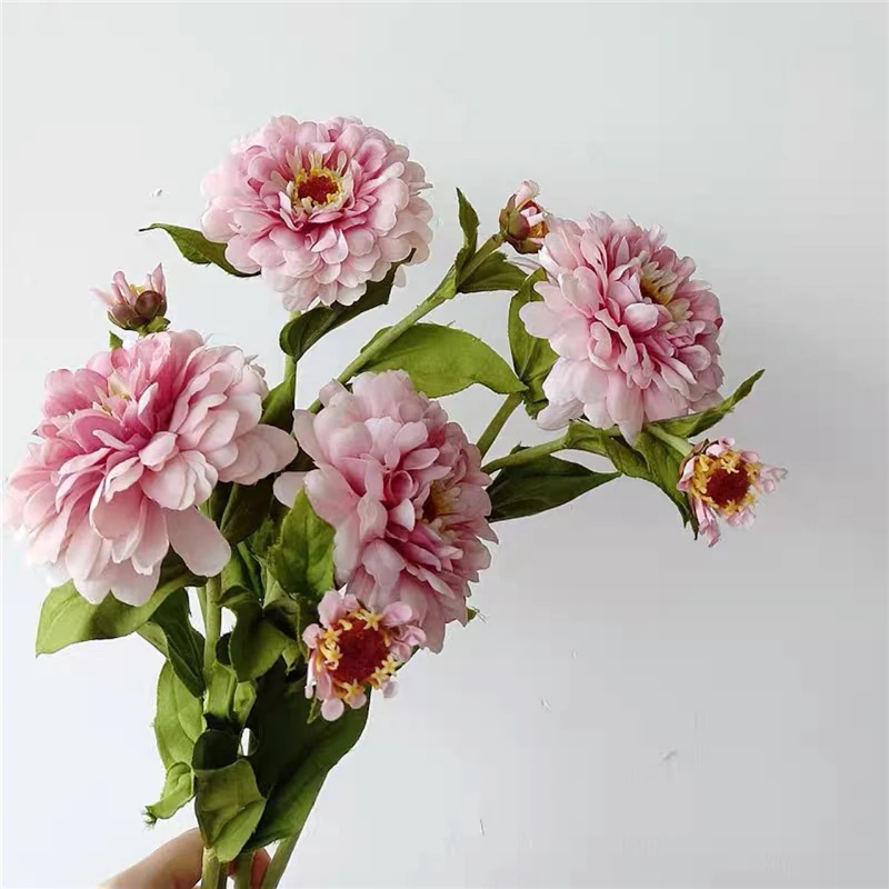 Mexico Zinnia Flower Single Stem Artificial Dahlias for Home Decoration Melaleuca Chrysanthemum Florists