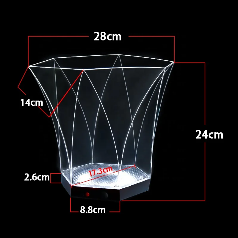 hexagon shape transparent colorful led gradient light up  ice bucket glowing plastic led ice bucket