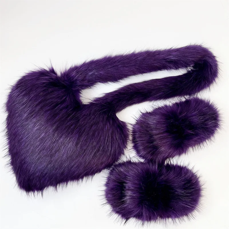 J&H wholesale fashion fur slippers women faux Raccoon fur bags Y2K ladies fashion matching shoes and bags set