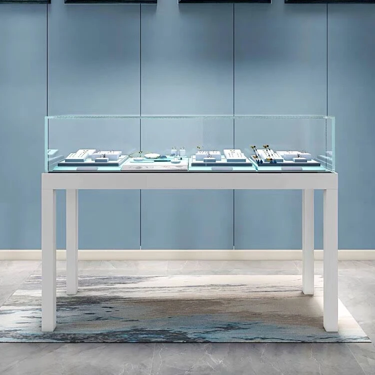 Modern led glass jewellery display counter jewelry kiosk showcase design for shopping mall