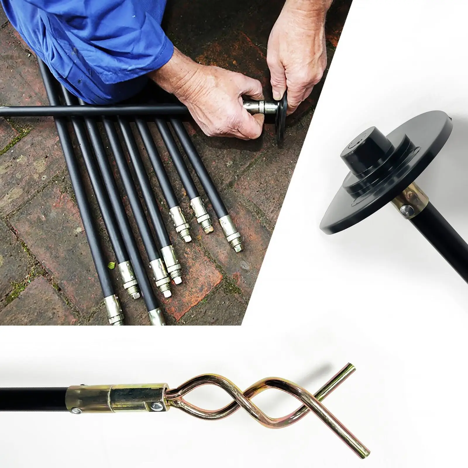 Hot Selling PP material 17MM Diameter Zinc Steel Thread 12PCS Drain Rod Kits