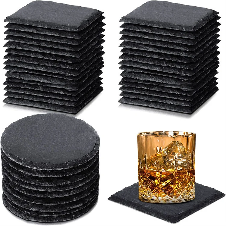 4 x 4 Inch Gorgeous Black Slate Stone Coasters Bulk Square Slate Stone Cup Coaster for Drink Bar Kitchen Home