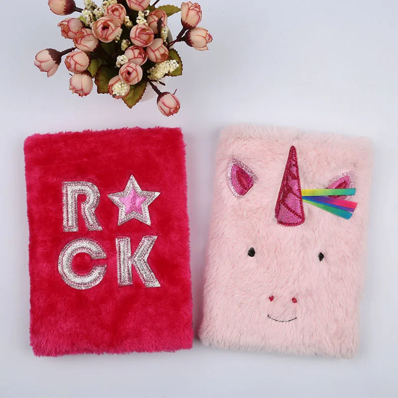 Custom unicorn Plush Notebook Fluffy Notebook Set For Student Stationery