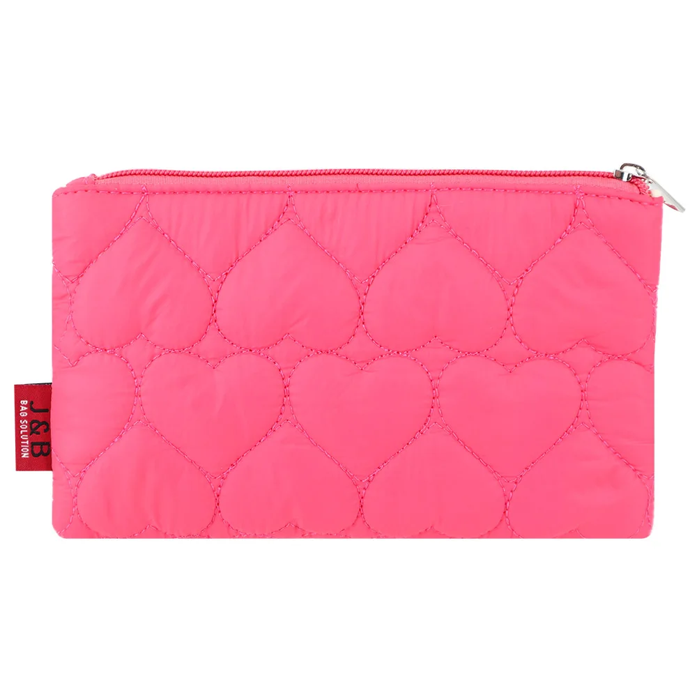 Quilted Love-Heart Down Feather Fabric Zipper Cosmetic Bag with Personalized Logo Skincare Cosmetic Pouch Cute Gift