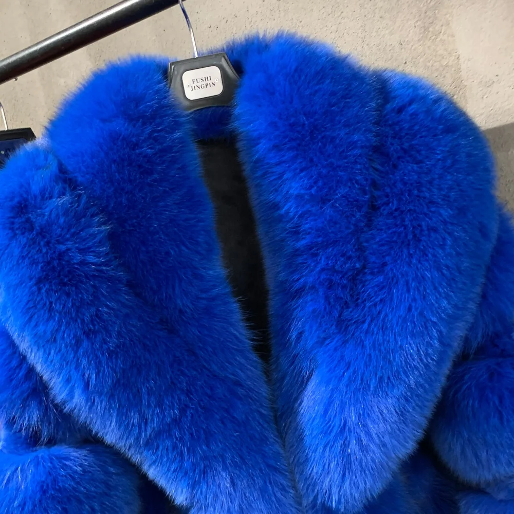 Trendy 2024 winter thick fur jackets luxurious loose long fur coat dark blue womens fur coats