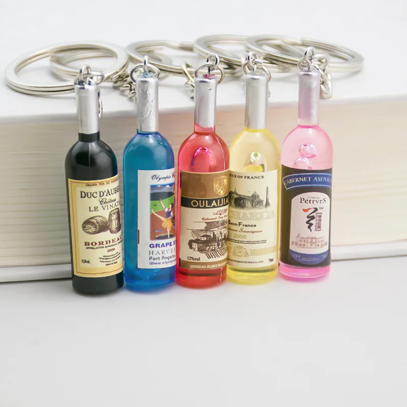Wholesale Creative Simulation Red Wine Bottle Keychain for Gifts Bag Pendant