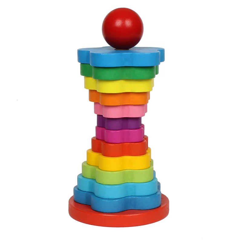 Geometric Stacker - Wooden Educational Toy - Shape Sorter And Stacking Toy, Stacking Tower Toy For Babies, Toddlers And Kids