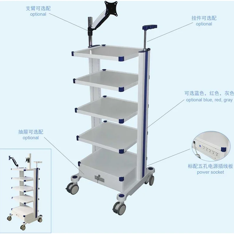 Medical Endoscopic Cart Instrument Trolley Place Monitor Electrocardiograph In