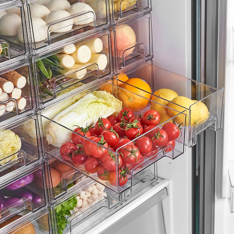 High Quality Clear Kitchen Fridge Organizers Stackable Pantry Storage Drawers Food Storage Container Boxes for Refrigerator