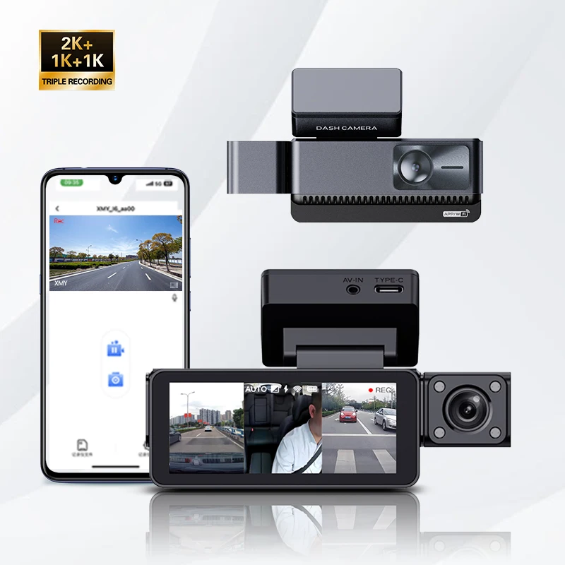 3.39 Inches IPS Screen  4k Car Black Box Dash Camera  Front And Rear Triple Lens 4k Wifi GPS Dashcam Three Lens Dash Cam