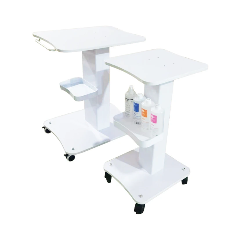 Wholesale Wood Panel Portable Lockable Steel Boby 4-wheel Hair Salon Cart Trolley For Facial Beauty Machine Tool